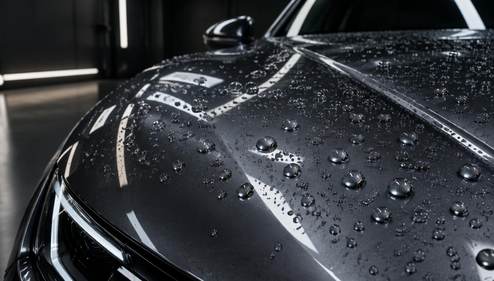 Water beading on a ceramic coated hood